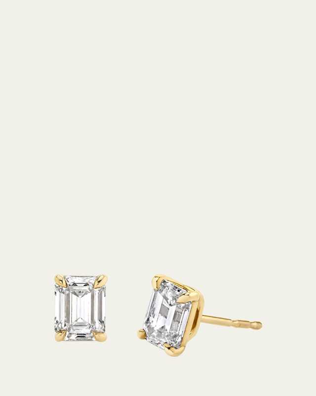 14K White Gold Emerald Solitaire Lab Grown Diamond Stud Earrings, 1.00tcw